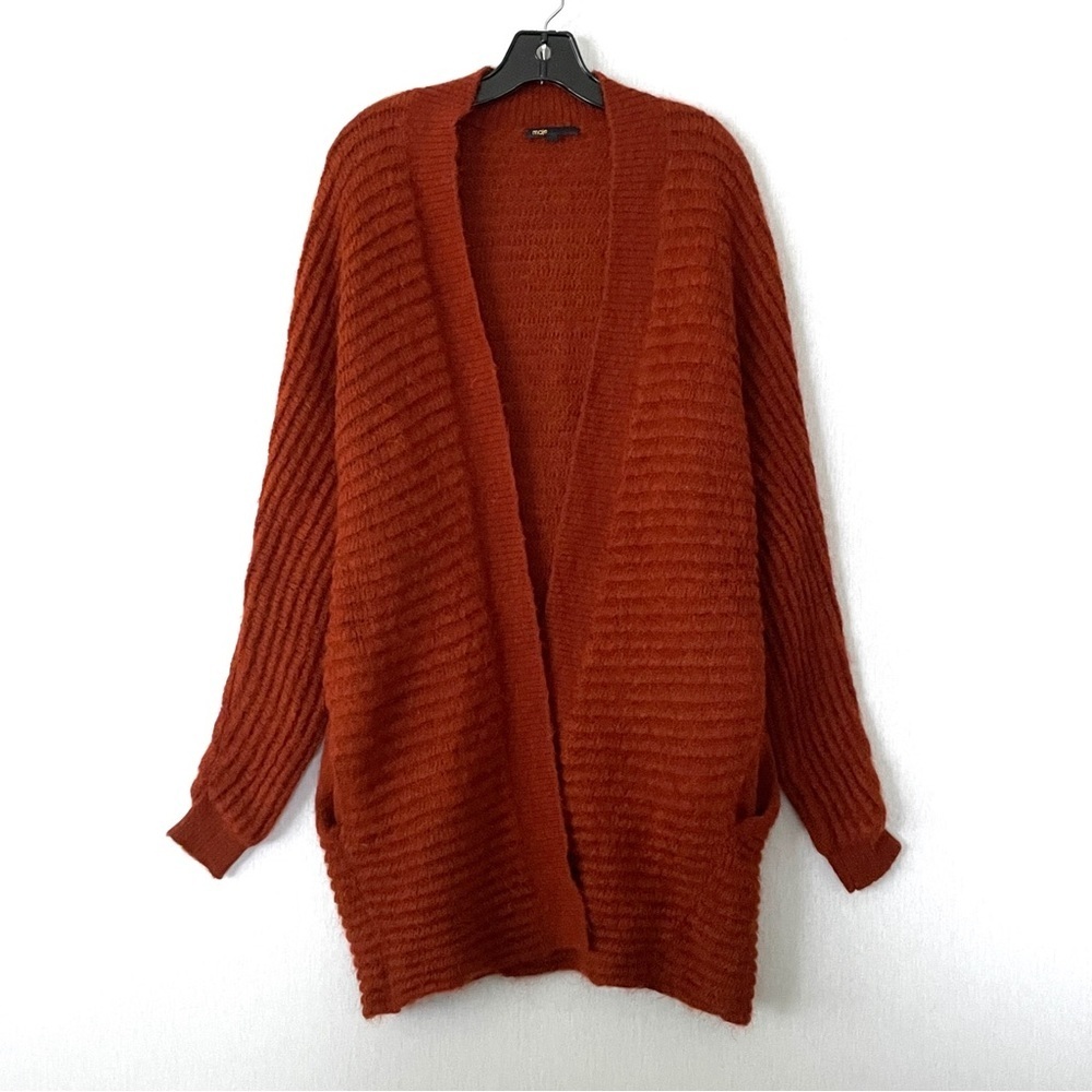 Maje Rust Open-Front Ribbed Knit Cardigan - Picture 5 of 13